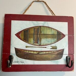 Rustic Hand Painted Canoe Art Hooks Red Black Frame Michelle L Palmer Lake House